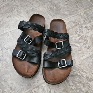 Black‎ Braided Leather Sandals Size 7.5